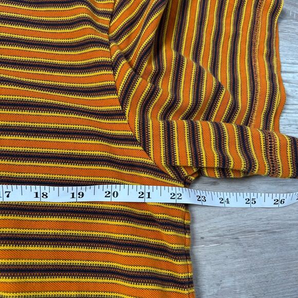 BDG Striped Cotton Knit Tee Mustard Maroon Retro Crewneck T-Shirt Size S - Picture 5 of 9